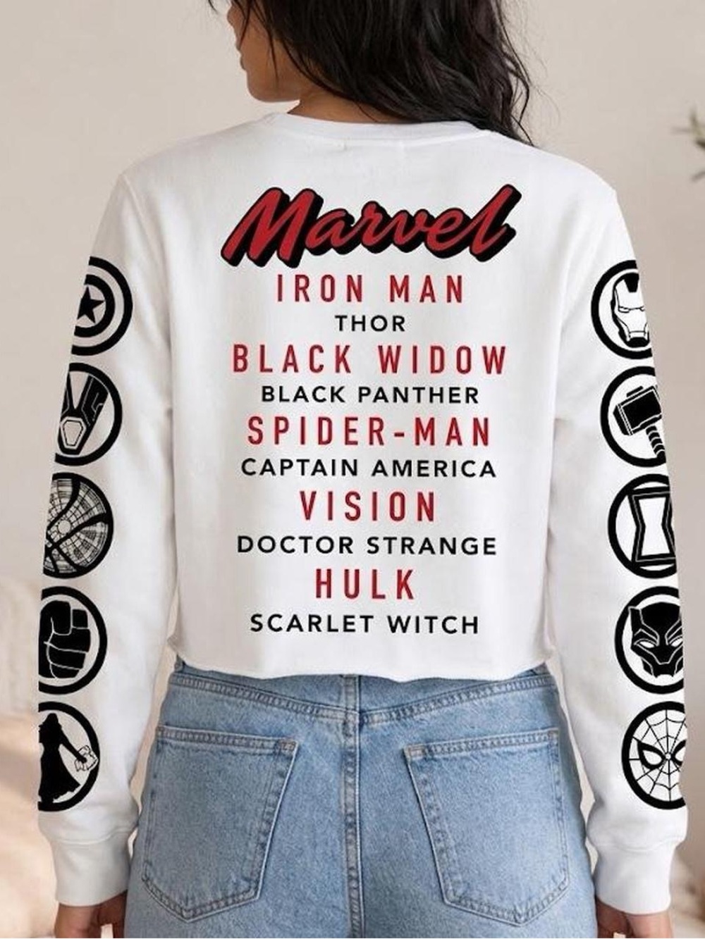 Marvel White Cropped Graphic Sweatshirt Size XS